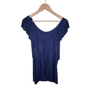 Kimchi Blue Women's Navy Blue Short Sleeve Ruffle V-Neck Top Size L
